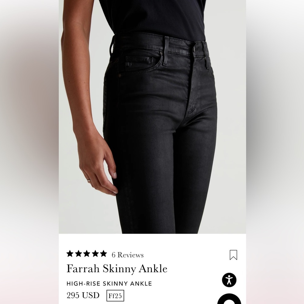 AG Farrah Skinny Ankle Jean in Leatherette Super Black size 25